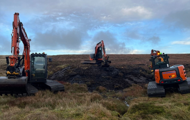 image of three excavators