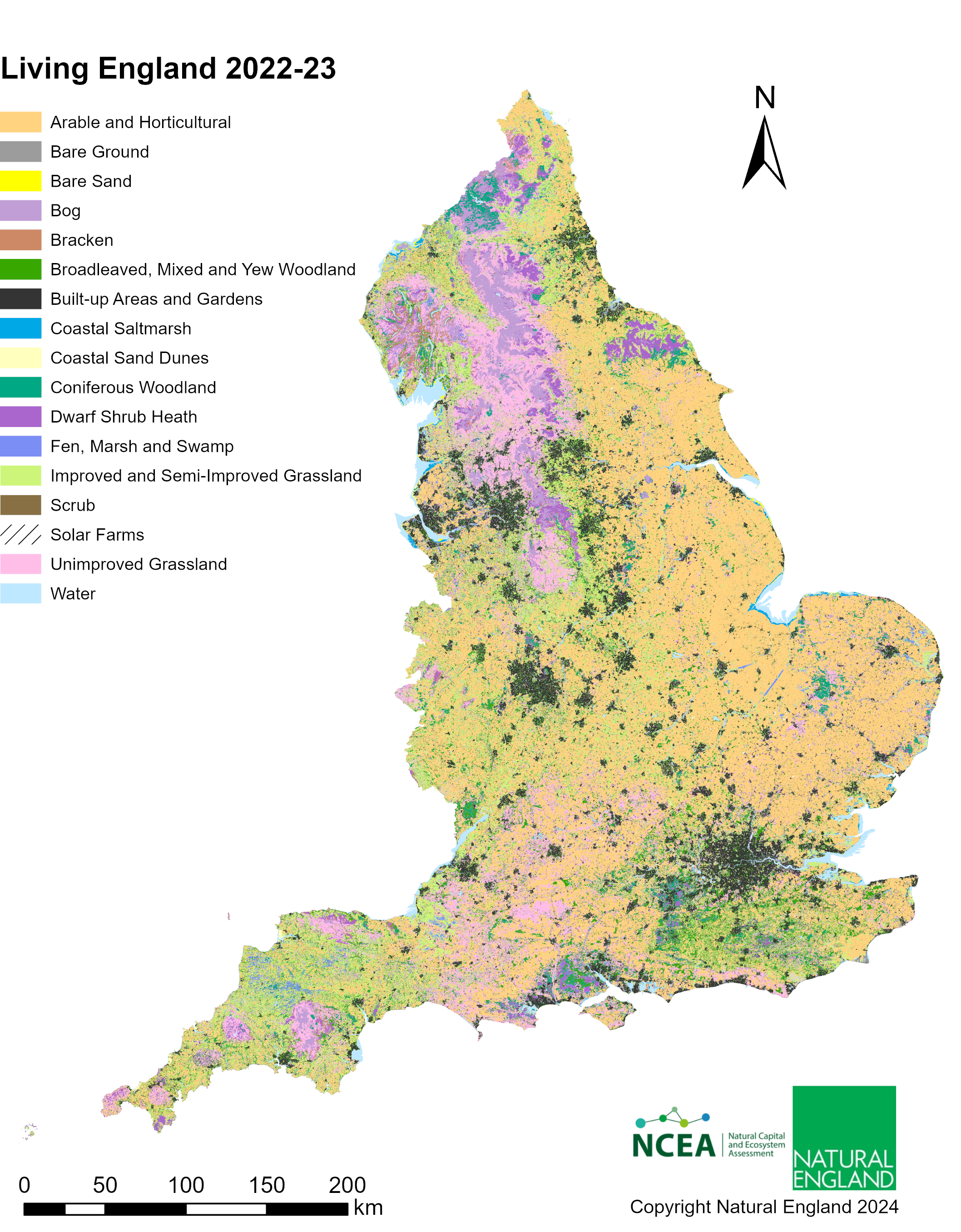 Satellite map of the UK displaying information on habitats across the country