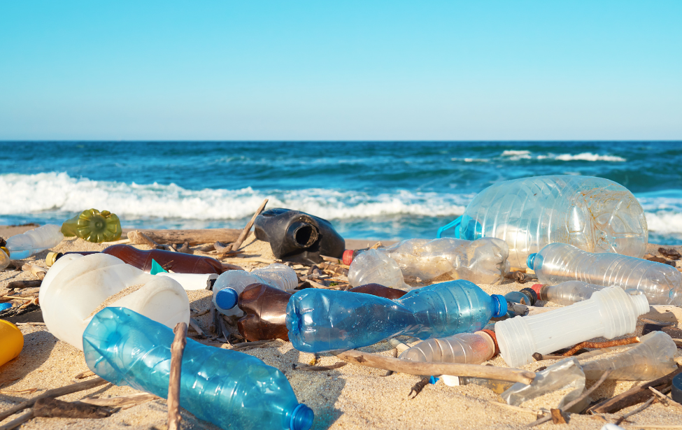 Beach filled with empty plastic bottles