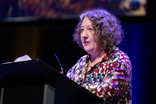 A close up image of Ruth Davis giving a speech